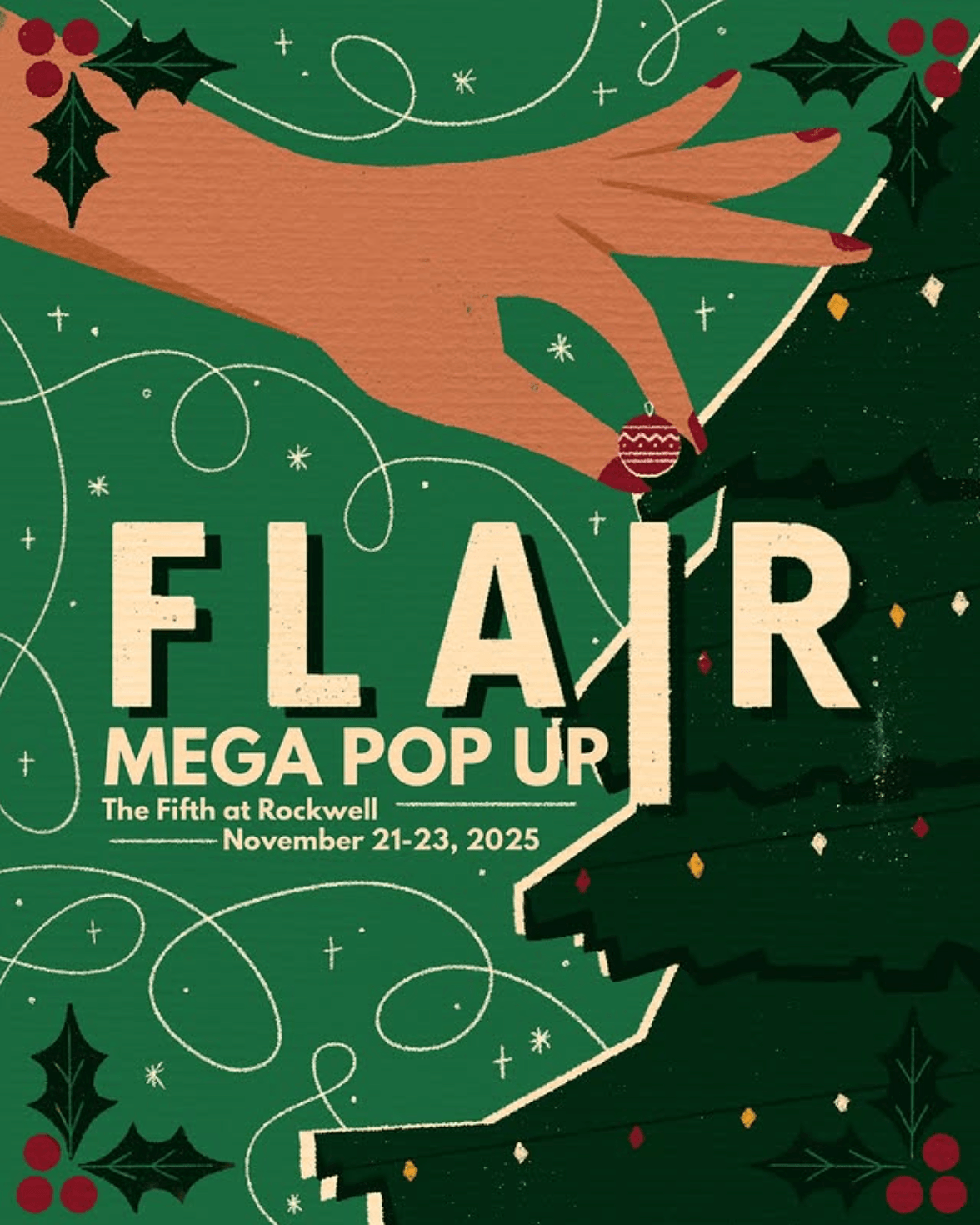 Sōru Mega Pop Up November event promotional image featuring a hand decorating a Christmas tree.