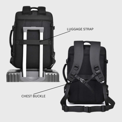 Jobu Backpack Waterproof Travel Bag featuring luggage strap and chest buckle for convenient travel.