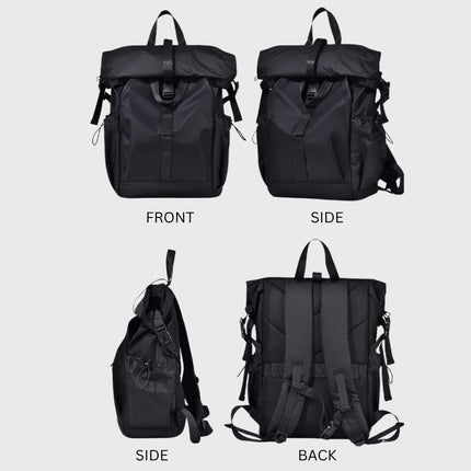 Sora Backpack for Biker, Mountain Climbing showing front, side, and back views for versatile functionality.