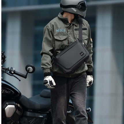 Hashiru Shoulder Bag and Cross Body Bag worn by a person on a motorcycle, showcasing its stylish and practical design.