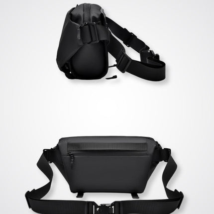 Noroi Cross Body Bag for Men Waterproof shown from side and top views, highlighting its sleek design.