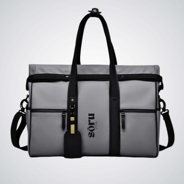 Kaze Duffel Bag & Weekender Bag Waterproof in sleek gray design with multiple pockets for travel and gym use.