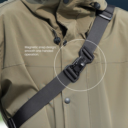 Feature of Noroi Cross Body Bag for Men Waterproof showcasing magnetic snap design for one-handed operation.