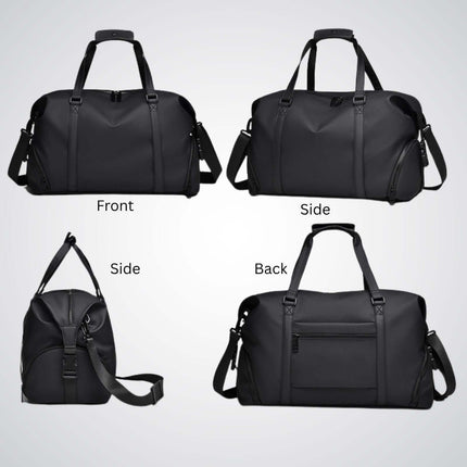 Bokken Travel Bag Large Capacity shown from front, side, and back angles, ideal for week-long trips.