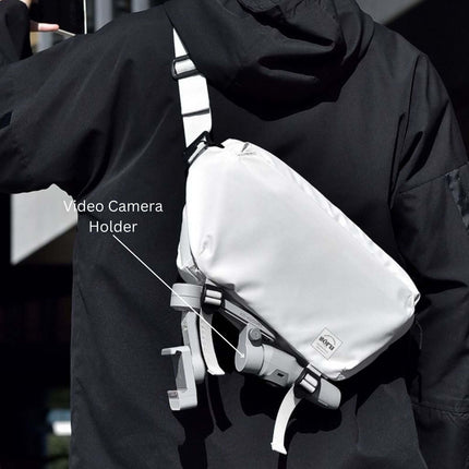 Noroi Shoulder Bag and Cross Body Bag shown with video camera holder for versatile, hands-free convenience.