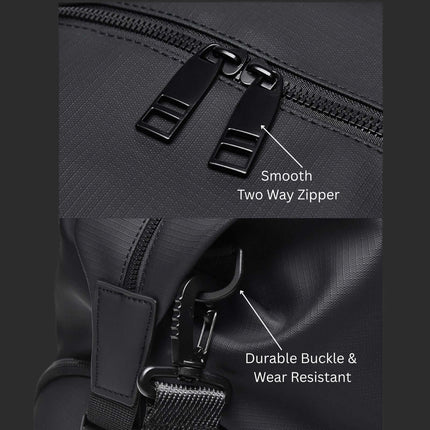 Bokken Travel Bag Large Capacity features smooth two way zipper and durable buckle for wear resistance.