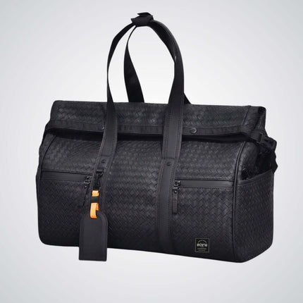 Limited Edition Kaze Woven Duffel Bag & Travel Bag in sleek black design with roll-top and ample storage.
