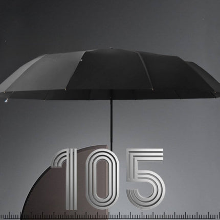 Amaya Tri-Fold Umbrella showcasing its sleek black design and durable construction for wind protection.